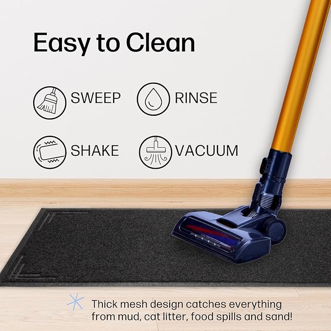 Long Cat Litter Mat Runner 2'x6' - Trap Dirt, Mud and Cat Litter - Premium Waterproof PVC Mesh, Non Slip Rubber Runner for Pets, Entry, Mudroom, Garage, Laundry, RV - Litter Mat XL (Black Modern)