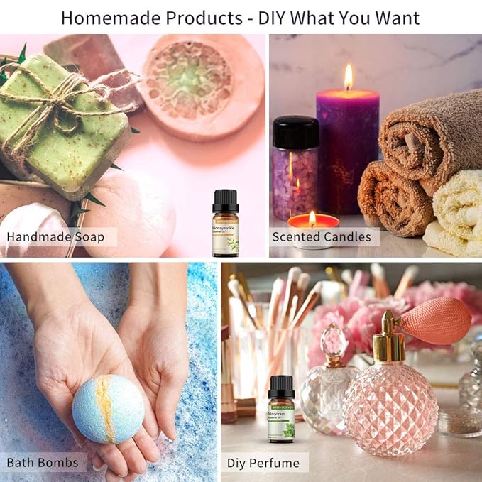 GREENSLEEVES Marjoram Honeysuckle Essential Oil Set, 2 x 10ml Pure Plant-Based Fragrance Oil for Aromatherapy, Essential Oils for Diffuser, Massage, Bath Bomb, Scented Candle Soap Making