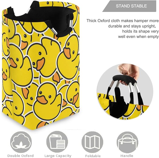visesunny Cute Yellow Duck Cartoon Animal Large Capacity Laundry Hamper Basket Water-Resistant Oxford Cloth Storage Baskets for Bedroom, Bathroom, Dorm, Kids Room
