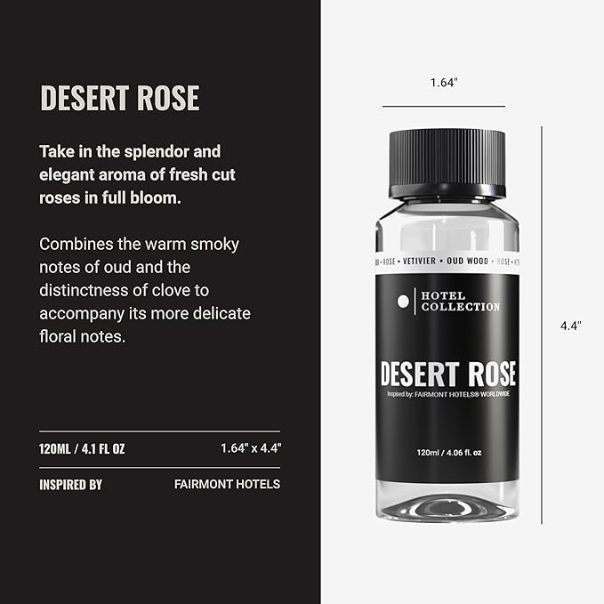 Hotel Collection Diffuser Oil - Desert Rose - Aromatherapy Essential Fragrance Oil - Floral Rose, Sweet Praline, Wood & Vetiver - 120mL 4.1 Fl oz
