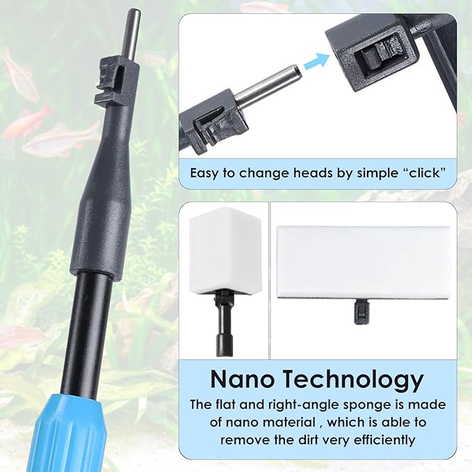AquaMiracle 6 in 1 Aquarium Cleaning Tool Kit Fish Tank Cleaning Kit for 20-160 Gallon Tank with Telescopic Long Handle, Algae Scraper, Scrubber Pads, Tube Cleaner, Fish net, Gravel Rake