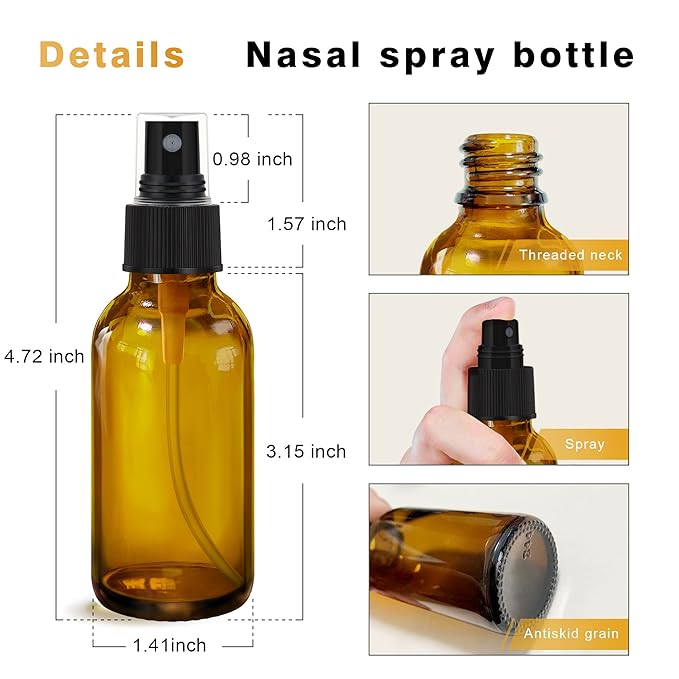4 pcs Amber Glass Spray Bottles 2oz, Empty Small Spray Bottle Fine Mist Refillable Sprayer with Funnel Labels Droppers,Mini Travel Bottle for Essential Oils,Hair and Cleaning Solutions