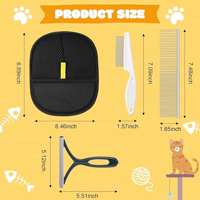 5 Pcs Pet Hair Removal Tool for Dogs & Cats, Newly Upgraded Reusable Electrostatic Pet Hair Gloves, Dog Cat Flea Comb, Pets Hairs Remover Tool, Pets Grooming Comb Kit for Couch, Carpet, Car Seat