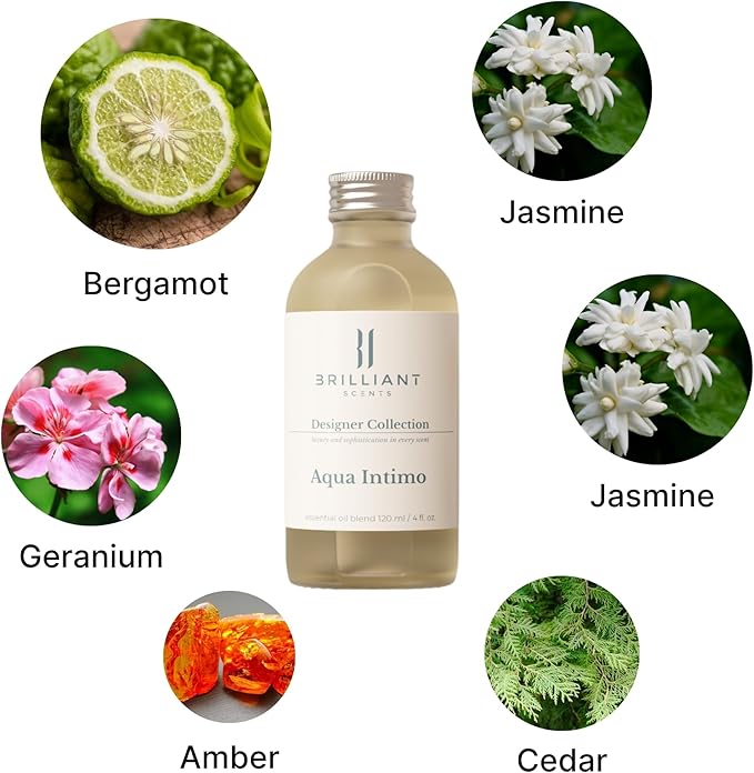 Brilliant Scents Diffuser Oil Refill, Designer Collection Aroma Scents, Essential Oils Set for Home, Fragrance Oil for Candle Making, Hotel, 50ML, Aqua Intimo