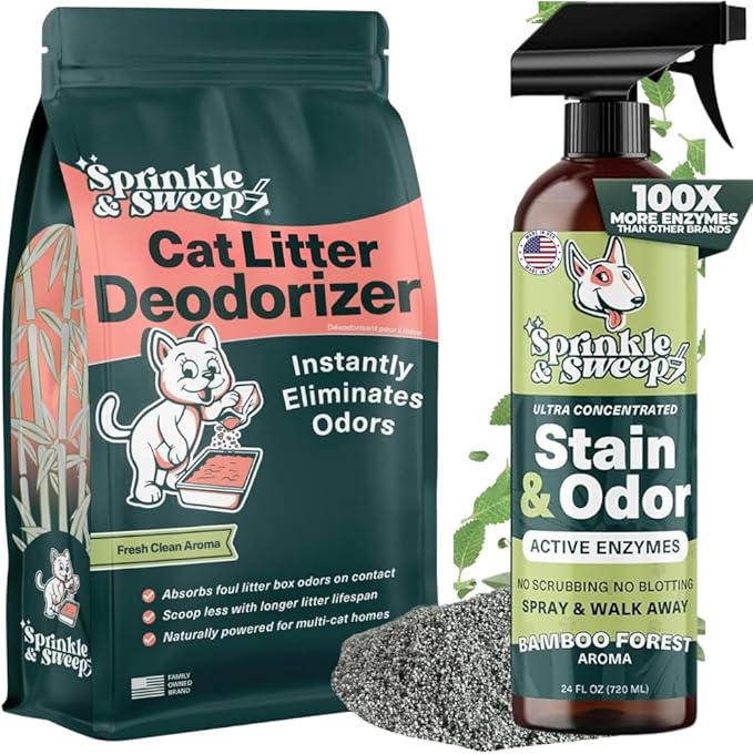 Cat Litter Deodorizer and Enzyme Cleaner Spray Bundle for Odor Control