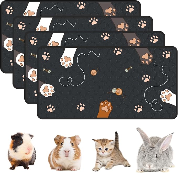 4-Pack Guinea Pig Cage Liner Washable, 24in x 47in Ultra-Absorbent Guinea Pig Bedding for Cage Non-Slip Leak-Proof Pee Pads for Dogs Rabbit Bunny Cat Litter Mat, Black