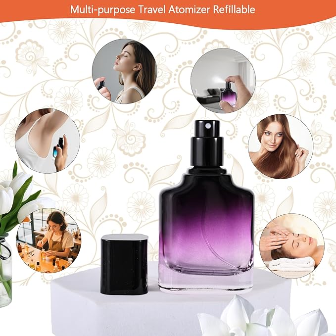 Perfume Bottles Empty Glass Atomizer Sprayer, 3 Pack 30ml Refillable Travel Spray Bottle for Fragranc or Essential Oil, Portable Cologne Atomizers with Dispensing Kit for Handbag, Date