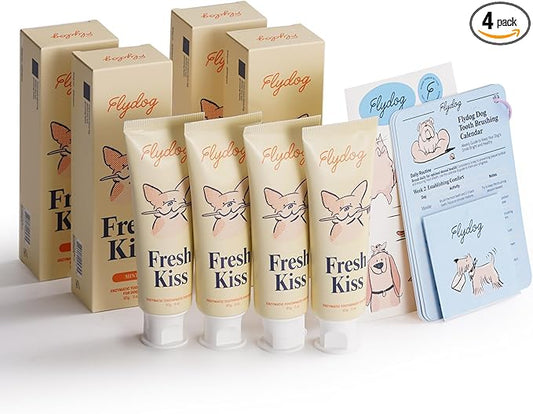 Fresh Kiss Enzymatic Dog Toothpaste All Flavors Set - Vet Approved Organic Formula, Tartar Remover for Dogs, with Toothbrushing Calendar & Guide, Chicken & Coconut & Mint & Peanut Butter