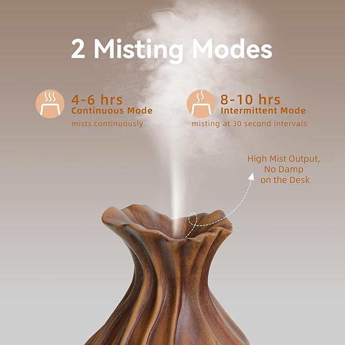 200ml Essential Oil Diffuser for Home, Wood Grain Cover Aromatherapy Diffuser, Cool Mist Humidifier with Safe Auto Shut-Off and 2 Mist Modes & 7 Color LED Night Lights for Office Room (VASE01)