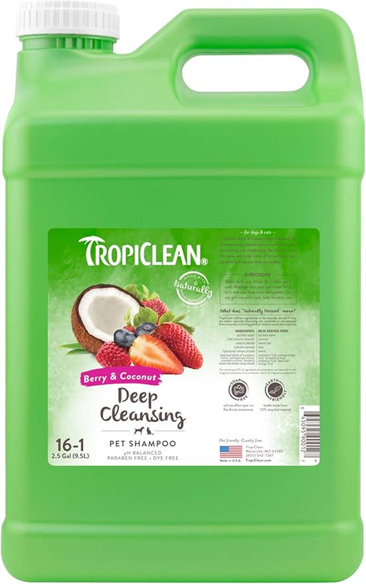 TropiClean Deodorizing Dog Shampoo for Smelly Pets, Professional Dog Shampoo, Long Lasting Odor Control, Puppy Safe, USA Made, Berry Scent, 2.5 Gal