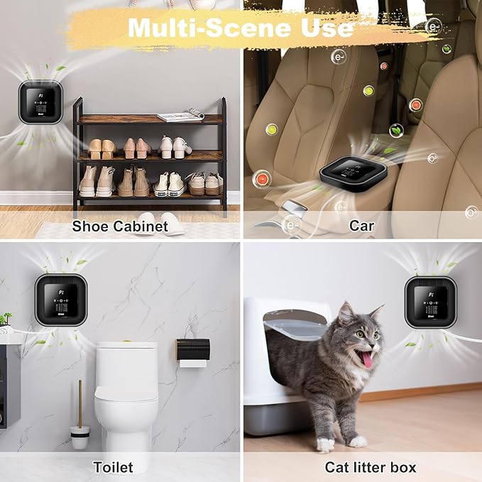 Cat Litter Deodorizer – 99% Odor Removal, Ozone Air Purifier for Pets, Strong Odor Eliminator for Litter Box, Toilet, Closet, Cabinet, Shoe, Garage, Small Room – Black