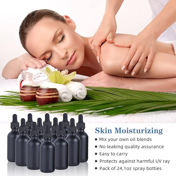 1 oz Dropper Bottle 24 Pack Amber Glass Boston Bottles 30ml with Eye Droppers Black Caps for Essential Oils, Perfume, Leak Proof Travel Bottles for Liquids