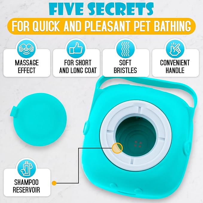 Dog Bath Brush with Soap Dispenser - Silicone Dog Scrubber for Bath Dogs Shampoo Brush Scrubber Dogs Soap Dispenser Exfoliating Shampoo Massage Brush