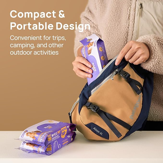 HICC PET Cleaning Deodorizing Glove Wipes for Dogs & Cats, Vet Recommended Hypoallergenic Hydrating & Nourish Fur Pet Grooming Glove Wipes, Pet Bathing Wipes for Horse Coat Care