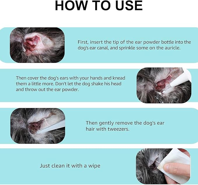 Dog Ear Cleaner, 2 Pack Dog Ear Powder for Hair Removal, Dog Ear Infection Treatment with Pet Ear/Nose Hair Puller Grooming Hemostat, Remove Ear Wax&Odor