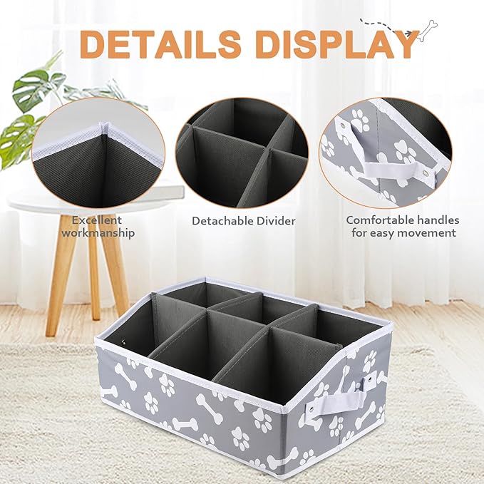 2pack Dog Storage Organizer,Dog Treat Container Bin for Countertop,Collapsible Cat Treats Container with Dividers,Dog Treats Station for Treats Stick/Canned Food/Bagged Snacks-Bone Paw
