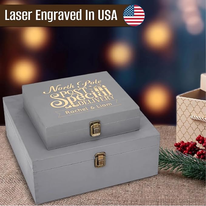 Personalized Christmas Eve Box Custom Engraved Wooden Memory Box Party Favor Xmas Traditional Santa Gift Box for Kids Family Friends - Rustic Memento Keepsake Box Perfect Holiday Gifts for Him Her