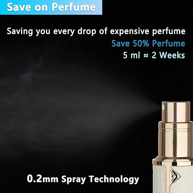 Refillable Travel Perfume Atomizer Bottle - 5ml Luxury Pocket Perfume Dispenser Pump, Travel Perfume Atomiser, Cologne Dispenser, Portable Size Sprayer Bottle for Traveling (White)