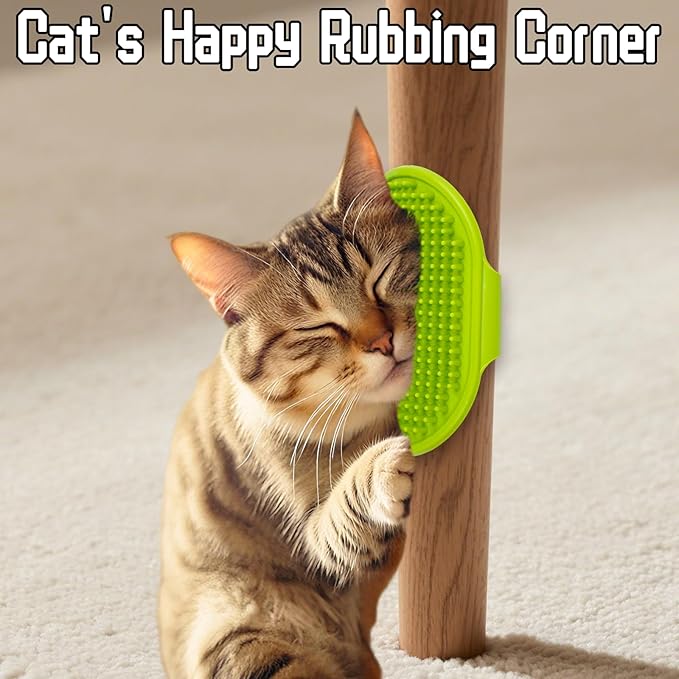 4PCS Cat Self Groomer Silicone, Cat Corner Chin Scratcher, Rubber Face Grooming Brush for Indoor Cats, Self Groomer Wall Brush for Sofa Table Legs Scratching Post Use Pet Supplies, Green Yellow Pink
