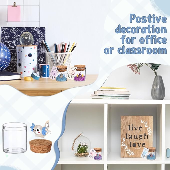 20 Sets Employee Appreciation Gifts Bulk Support Inspirational Mini Luminous Axolotl Cards with Glass Bottle for Christmas Teacher Students Gift Classroom Party Favors