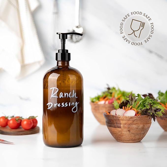 32 Ounce Glass Pump Dispenser Bottle, Large Amber Container with Pump for Shower and Bath Shampoo Soap Conditioner Lotion - 1 Liter Shower Bottles- by Kitchentoolz