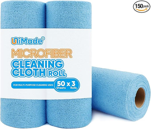 Microfiber Cleaning Cloth, 150 Sheets Shop Towels Commercial Grade Washcloths Lint-Free Work Rags Bulk Towels for Cars Mechanic Restaurant Garage Housekeeping, 11.5"x 11.5", Blue