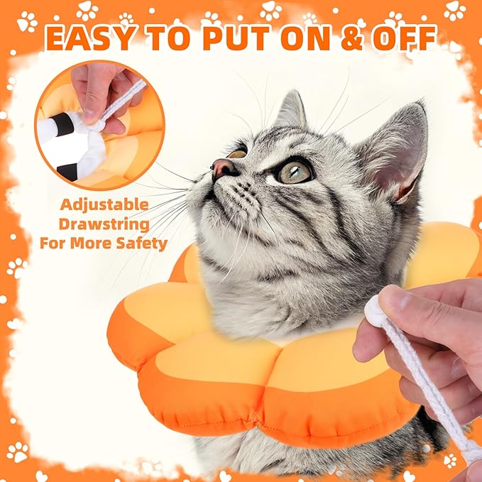 PUPTECK Cat Cone Collar Soft, Adjustable Protective Recovery Flower Collar Alternative, Comfortable Elizabethan Cat Collar Lightweight Stop Licking Neck Cone for Cats After Surgery, Orange, M