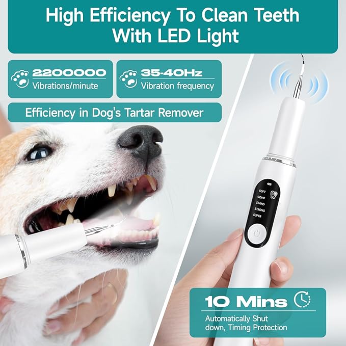 Jellytree Dog Plaque and Tartar Remover,Dogs Teeth Cleaning Kit with Led Light,5 Modes Dog Tooth Plaque Remover,Tooth Cleaner for Dogs and Cats,Low Noise Tartar Remover for Teeth,