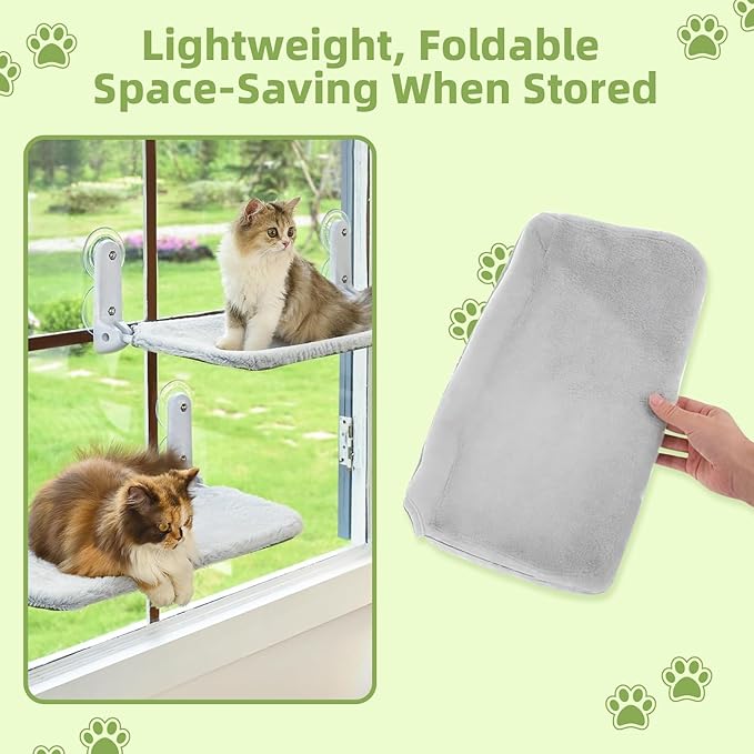2PCS Replacement Cover for Cat Window Perch, L Size Cordless Cat Window Hammock Bed Accessories, Reversible Breathable/Warm Seat Cover for Inside (Grey, 23.6''L×11.8''W)