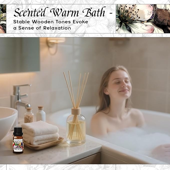 HIQILI Grey Vetiver Diffuser Oil, Fast Diffusion for Large Spaces, Pet - Safe, Suitable for Home and Other Scenarios - 0.34 Fl Oz