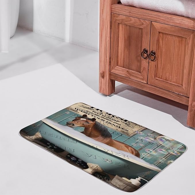 Horse Wash Your Paws Bath Mat,Cute Cartoon Horse Bathroom Rugs with Non Slip Backing,Washable Cover Floor Rug Carpets Floor Mat 16"x24"