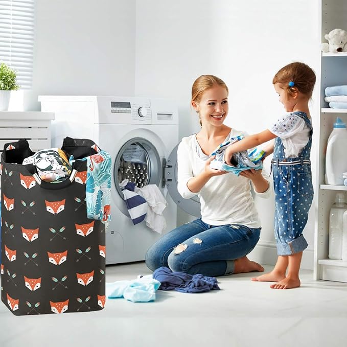 visesunny Collapsible Laundry Basket Foxes And Arrow Animal Large Laundry Hamper Oxford Fabric Dirty Clothes Toy Organizer with Handle For Bathroom Bedroom Kids Room Dorm