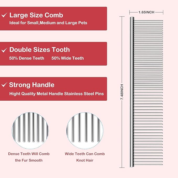 Slicker Brush - Grooming Kit for Goldendoodles, Labradoodles, Poodles & Medium to Long-Haired Dogs (Red)