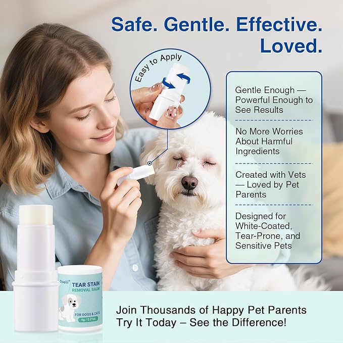Tear Stain Remover Balm for Dogs & Cats – Vet-Recommended Natural Eye Stain Cleaner Stick, Gentle & Safe Formula – Removes Tear Stains & Prevents New Ones Pet Eye Cream Cleaner for Wrinkle, Face