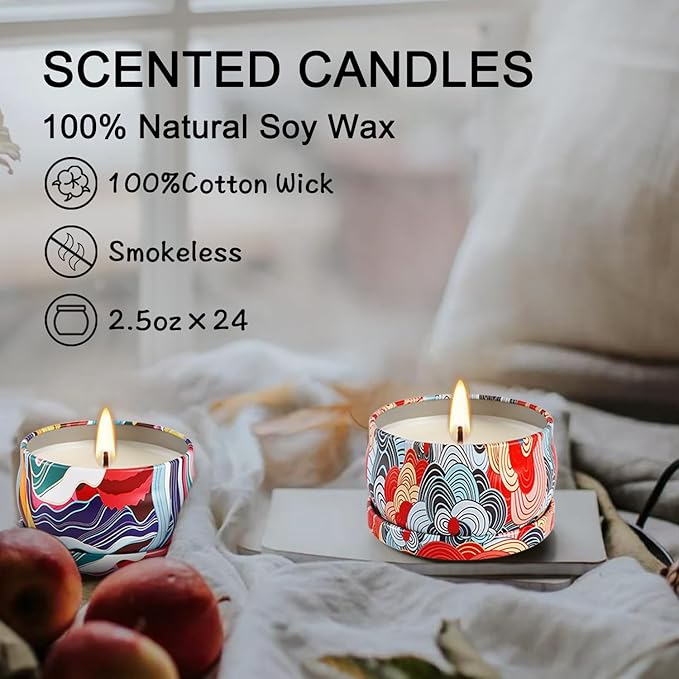 24Pack Scented Candles,Soy Wax Travel Tin Jar Candles,Aromatherapy Candles for Home 2.5 OZ Scented Candles for Mom for Christmas Candles, Birthday, Thanksgiving, Mother's Day,Valentine'sDay