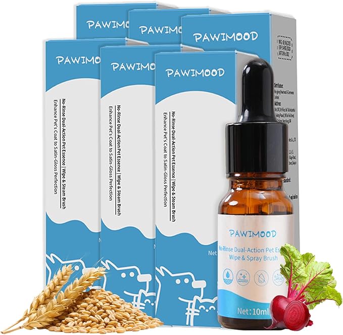 6Pcs Waterless No-Rinse Pet Shampoo Essence for Dogs & Cats, Concentrated Deodorizing Formula Neutralizes Odors & Hydrates Coat with Pomegranate Scent, for Steam Brush,0.34 oz*6