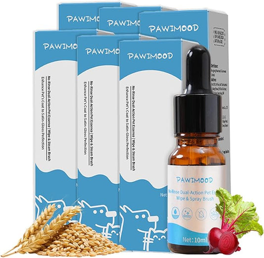 6Pcs Waterless No-Rinse Pet Shampoo Essence for Dogs & Cats, Concentrated Deodorizing Formula Neutralizes Odors & Hydrates Coat with Pomegranate Scent, for Steam Brush,0.34 oz*6