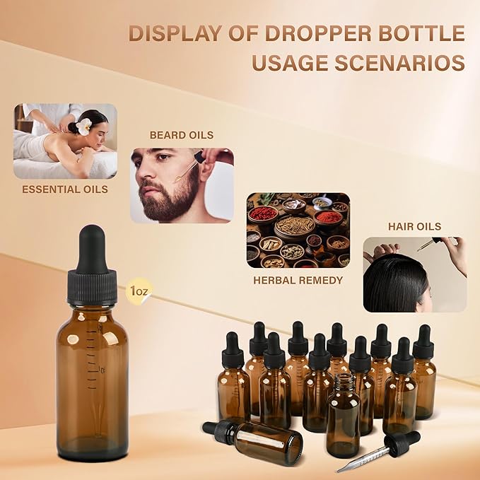 12 Pcs, 1oz Amber Glass Eye Dropper Bottle, Tincture Bottles with Leak-Proof Design, Stronger Suction, for All Kinds of Mixed Liquids