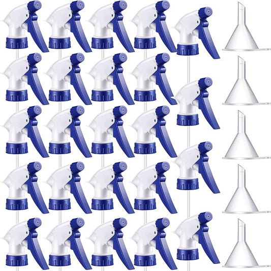 24 Pieces Trigger Sprayer Spray Bottle Top Replacement Bottle Sprayer Nozzle Mist Sprayer Head and 5 Pieces Clear Mini Funnel for Home Office Cleaning Supplies, Fit Standard 28/400 Neck Bottles