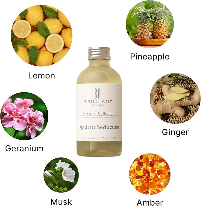 Brilliant Scents Opulent Seduction Fragrance Oil 500ml - Premium Diffuser Oil for Home, Office, Hotels - Long Lasting, Plant-Based, Meets IFRA Standards, USA-Made - Pineapple, Ginger, Oakmoss