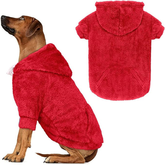 4XL Dog Sweaters for Large Dogs,Dog Hoodie,Warm Fuzzy Fleece Sweatshirt with Hood & Pocket,Leash Hole,Cozy Cold Weather Pet Clothes Sweater Hoodie for Large Dogs(Red,4XL)