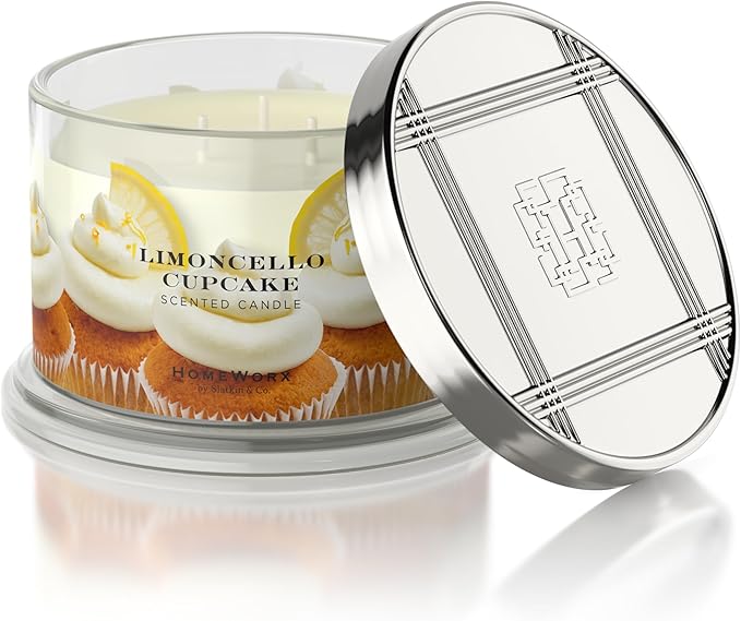 HomeWorx by SLATKIN + CO. Candle- Limoncello Cupcake, 14 oz. 3-Wick Premium Scented Candle - 20-40 Hours Burn Time