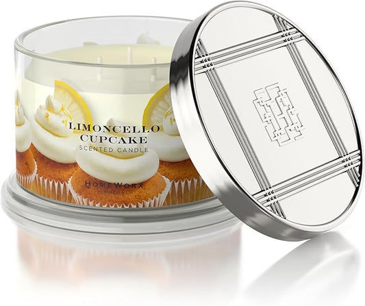 HomeWorx by SLATKIN + CO. Candle- Limoncello Cupcake, 14 oz. 3-Wick Premium Scented Candle - 20-40 Hours Burn Time