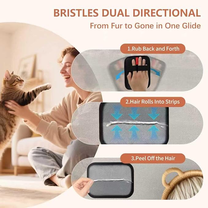 2 Pcs Pet Hair Removal Glove - Upgraded Electrostatic Pet Hair Remover Gloves for Cats & Dogs, Reusable & Washable Magic Brush Pet Hair Removal Tool (Black, L)