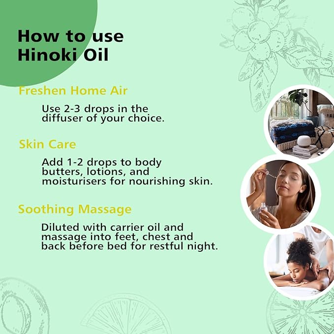 Hinoki Essential Oil 1 Oz – 100% Pure Natural Hinoki Oil for Diffuser, Skin, Hair, Massage & DIY, Refreshing Woodsy Aroma