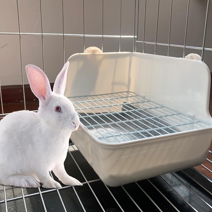 11Pcs Rabbit Litter Box Toilet,Bunny Corner Litter Bedding Plastic Square Grate Guinea Pig Bunny Ferret Hamster Hedgehog, Potty Trainer Bedding Box for Guinea Pig Ferret Hamster Hedgehog (White)