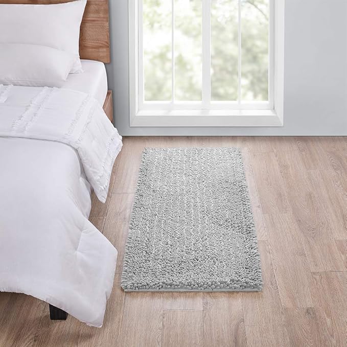 Walensee Large Bathroom Rug Non Slip Bath Mat (72x24 Inch Light Grey) Water Absorbent Super Soft Shaggy Chenille Machine Washable Dry Extra Thick Perfect Absorbant Best Plush Carpet for Shower Floor