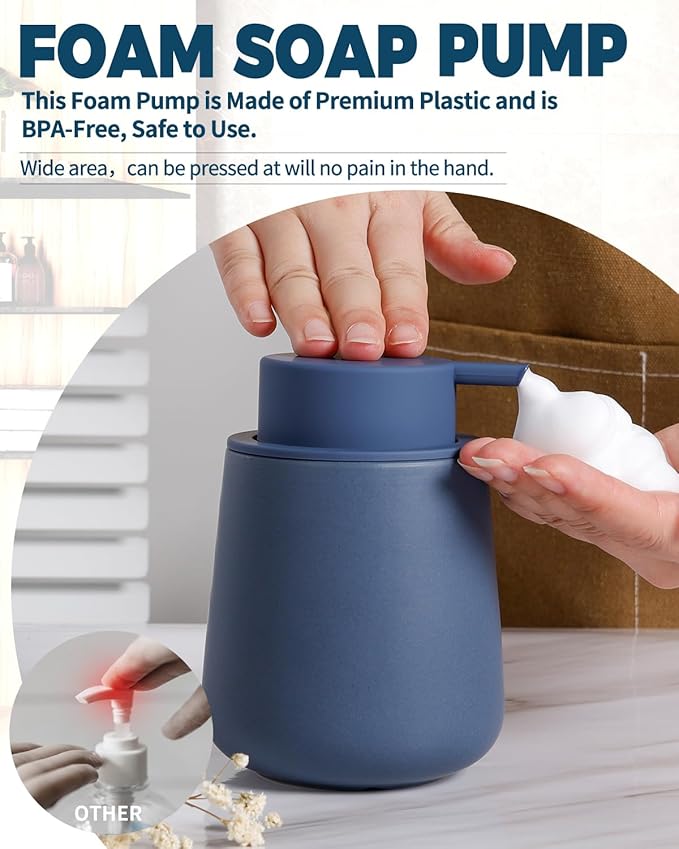 Bosilunlife Ceramic Foaming Soap Dispenser - 12oz Nave Blue Foam Hand Wash Dispenser Bathroom Countertop Soap Dispensers Kitchen Dish Soap Pump Dispenser Liquid Soap Dispenser for Bathroom
