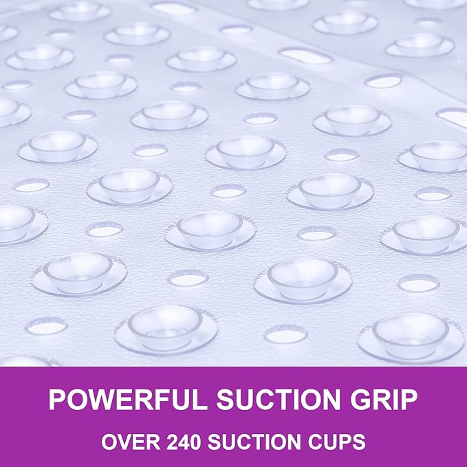 Reetual XL Shower Mat Non Slip - 27x27 Bath Mat for Shower Stall or Large Bathtub Mat with 240 Powerful Suction Cups and Drain Holes. Black Shower Mats for Bathroom (Clear Mat)