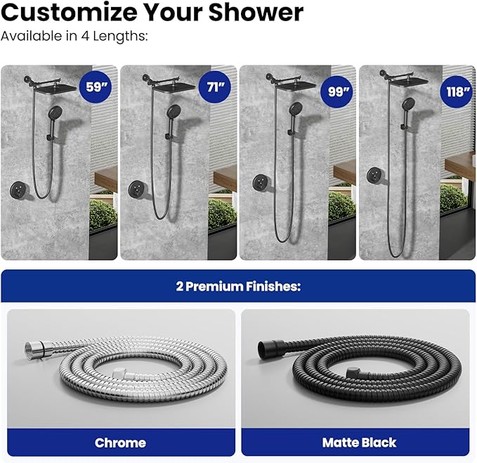 JOMOO Shower Hose, 118 Inch Extra Long Stainless Steel Handheld Shower Hose Extension/Replacement with Brass Insert and Nut, Flexible Anti-Kink Shower Head Hose for Bathroom, Matte Black